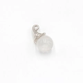 Polished white crystal ball pendant with silver metal cap on a clean white backdrop - White Crystal