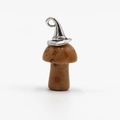 Pendente fungo in pietra naturale marrone con cappello magico argento e gancio - Diaspro