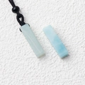 Amazonite rectangle stone pendant with natural texture and black cord necklace - With Rope / Amazonite