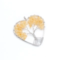 Handmade silver wire tree of life heart pendant with natural yellow crystal stones - Citrine (Single Piece)