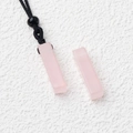 Pink quartz rectangular bar pendant necklace with sleek black cord and round bead charm - Rose Quartz