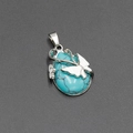 Waterdrop turquoise style necklace pendant with silver butterfly and flower design - Turquoise (Synthetic)