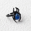 Gothic spider ring featuring teardrop blue stone and adjustable black metal band - Lapis Lazuli / Antique Silver