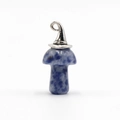 Pendente a fungo in agata naturale blu con cappello da mago in argento e gancio - Pietra a Macchie Blu