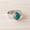 Adjustable silver stainless steel ring featuring a round green aventurine gemstone inlay - Green Aventurine