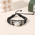 Multilayer leather bracelet with white marble stone and adjustable sliding knot - Howlite