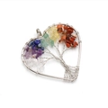 Handmade heart tree of life pendant with silver wire and seven chakra natural stones - Mixed Chakra Stones (Single Piece)