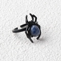Punk spider ring in black metal alloy featuring an oval blue lapis lazuli stone inlay - Blue Sodalite / Antique Silver