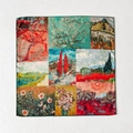 Silk wool blend square scarf featuring Van Gogh oil painting prints on a white background - 62x62cm / Red & Green (ZY-56)