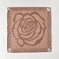 Silk wool square scarf with rose print and tassel edges in beige and coral - Light Pink Brown (ZY-59)