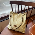 Lichtgele canvas draagtas met bloemenprint, madeliefjesmotief en leren schouderriem - Shoulder Bag / Gele Zonnebloem
