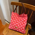 Retro rode hobo schoudertas met wit spiraalpatroon en bruine leren schouderbanden - Shoulder Bag / Rood Zonnebloem