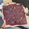 Close-up of vintage paisley print silk scarf in retro red and navy blue tones - 68*68cm / Wine Red (FW-138)