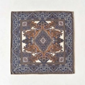 Elegant paisley silk wool blend square scarf in vibrant blue and orange floral pattern - 62x62cm / Navy Blue
