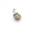 Dalmatian stone crystal ball pendant with textured silver metal cap and bail - Dalmatian Jasper