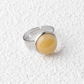 Minimalist 15mm yellow gemstone ring with adjustable silver stainless steel band - Yellow Jade 1pc