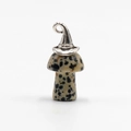 Ciondolo a fungo in diaspro dalmata con cappello da mago e anello in argento - Pietra Dalmata