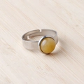 Adjustable stainless steel ring with 11mm round yellow natural stone inlay - Topaz