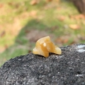 Miniatura di delfino scolpito in pietra naturale gialla su una base di pietra scura - Topazio