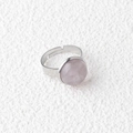 Silver adjustable stainless steel ring with round pink quartz stone inlay - Rose Quartz 1pc