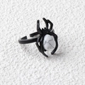Punk spider open ring with black metal frame and white marble effect teardrop stone - Howlite / Antique Silver