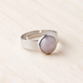 Adjustable silver stainless steel ring featuring a round 11mm pink rose quartz gemstone - Rose Quartz