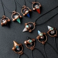 Retro bronze necklace with hexagonal crystal pendant and abalone shell inlay details - Mixed Color (Random)