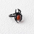 Gothic black spider ring featuring a red crystal stone and adjustable band - Red Agate / Antique Silver