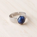 Adjustable stainless steel ring with 11mm natural lapis lazuli stone inlay - Lapis Lazuli