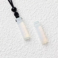 Translucent rectangular opal stone pendant with black woven cord necklace - Synthetic Opal