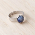 Minimalist stainless steel ring with 11mm round blue natural stone cabochon - Blue Spot Stone