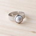 11mm adjustable stainless steel ring featuring a round white marble stone inlay - Howlite