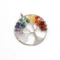Silver wire tree of life pendant with colorful natural seven chakra crystals - Round Tree of Life Multi-color Stone