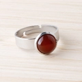 Adjustable silver ring featuring a 11mm round reddish-brown agate stone inlay - Red Agate