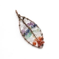 Handmade leaf pendant featuring copper wire wrap and colorful natural crystal stones - Bronze Leaf Multi-color Stones