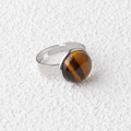 Adjustable silver stainless steel ring featuring a round natural Tiger's Eye gemstone - Tiger Eye 1pc
