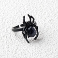 Gothic spider ring in black metal with blue goldstone inlay and adjustable open band - Blue Sand Stone (Synthetic) / Antique Silver