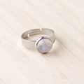 Minimalist silver ring with 11mm round white crystal stone and adjustable band - White Crystal