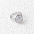 Adjustable stainless steel ring featuring a round 15mm grey marble stone inlay - Clear Quartz 1pc