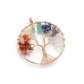 Handmade tree of life pendant with colorful natural stones and gold wire wrapping - Gold Round Tree of Life Wrapped Stones