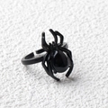 Adjustable black spider ring with polished gemstone inlay for punk halloween accessory - Obsidian / Antique Silver