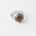 Adjustable silver steel ring featuring a round green and red natural agate stone inlay - Unakite 1Pc