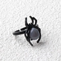 Punk style black spider ring with grey teardrop gemstone and adjustable band - Grey Agate / Antique Silver