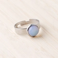 Adjustable silver stainless steel ring featuring 11mm round lavender crystal stone inlay - Opal (Synthetic)