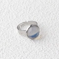 Adjustable silver stainless steel ring with 15mm blue and white agate stone inlay - Synthetic Opal 1pc