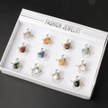 12-piece silver spider ring set featuring teardrop natural stone inlays in assorted colors - Boxed Set of 12 / Antique Silver
