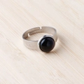 11mm adjustable stainless steel ring featuring a dark blue sandstone gem inlay - Blue Sand Stone (Synthetic)