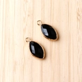 Marquise cut black crystal pendant with gold metal edging for jewelry making - Obsidian
