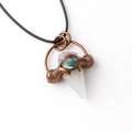 Vintage copper pendant with hexagonal white crystal and iridescent abalone shell inlay - White Crystal
