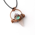 Retro bronze crystal pendant featuring abalone shell and white quartz hexagonal pillar - Rose Quartz